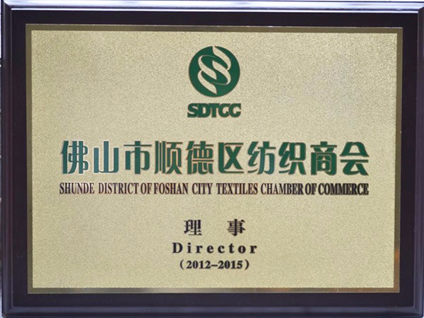 YY易游m6米乐-2012年获顺德政府颁发“佛山纺织商会理事单位”